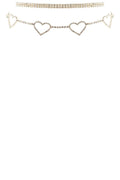 Rhinestone 5 Heart Choker Necklace
